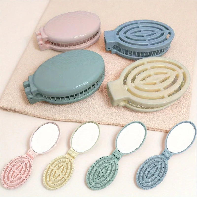 Foldable Travel Hair Brush with Mirror