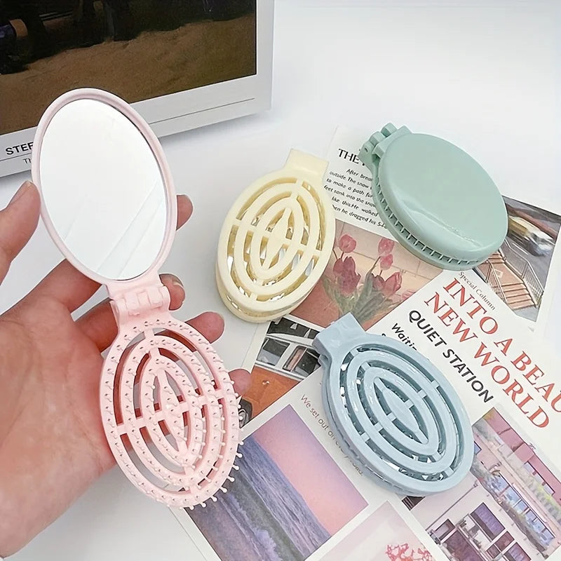 Foldable Travel Hair Brush with Mirror