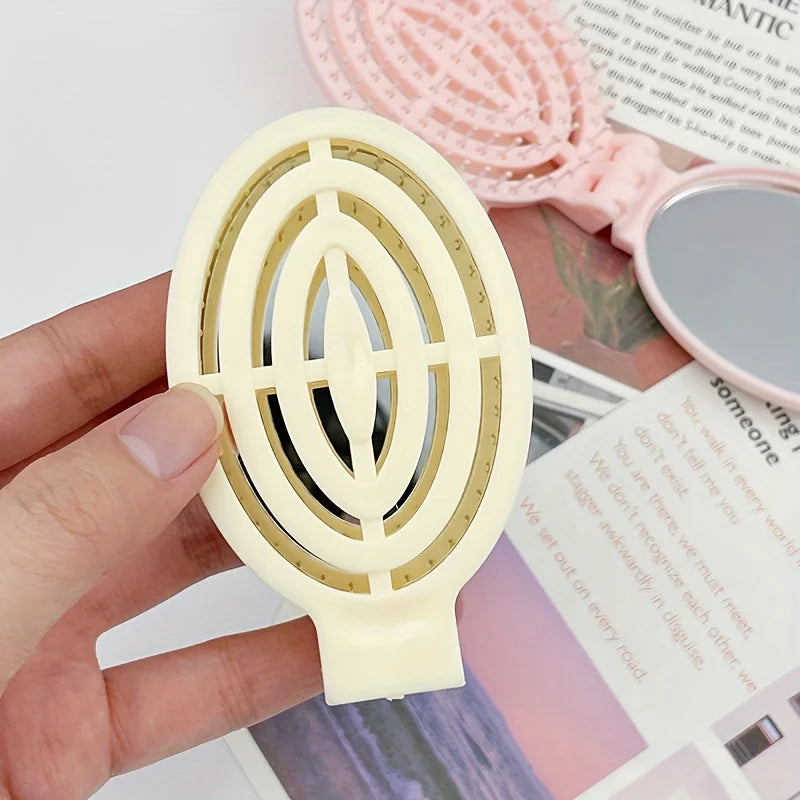 Foldable Travel Hair Brush with Mirror