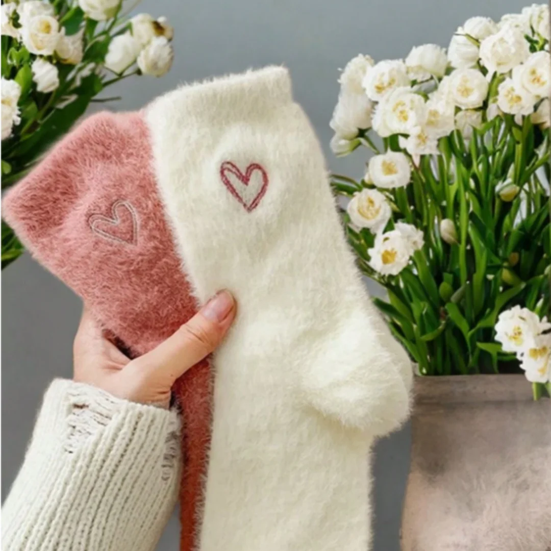 Thick Warm Fuzzy Heart Socks