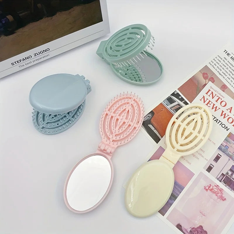 Foldable Travel Hair Brush with Mirror